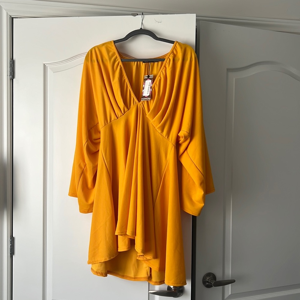 Boohoo Yellow Asymmetrical Tiered Sundress